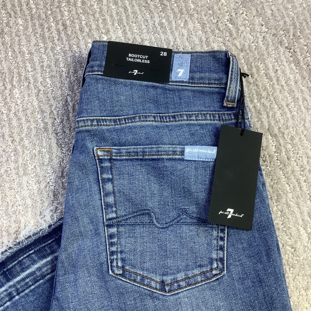 7 For All Mankind Bootcut Tailorless Athens Blue Released Hem Jeans Size 28 NWT